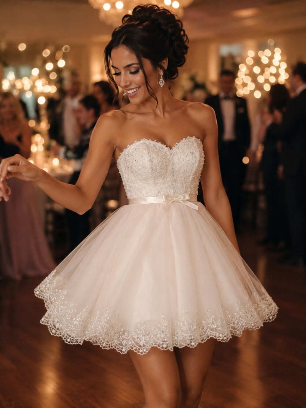 Camille La Vie Ivory Lace Tulle Party Wedding Reception Strapless Dress Sz XS
